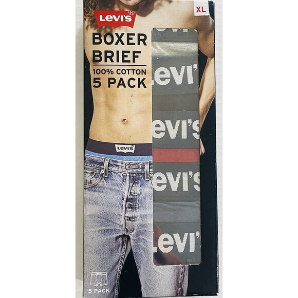 Levi’s Boxer Brief 100% Cotton 5 Pack Men’s XL Style#5MB1986LW1 Color:AST - Picture 1 of 10